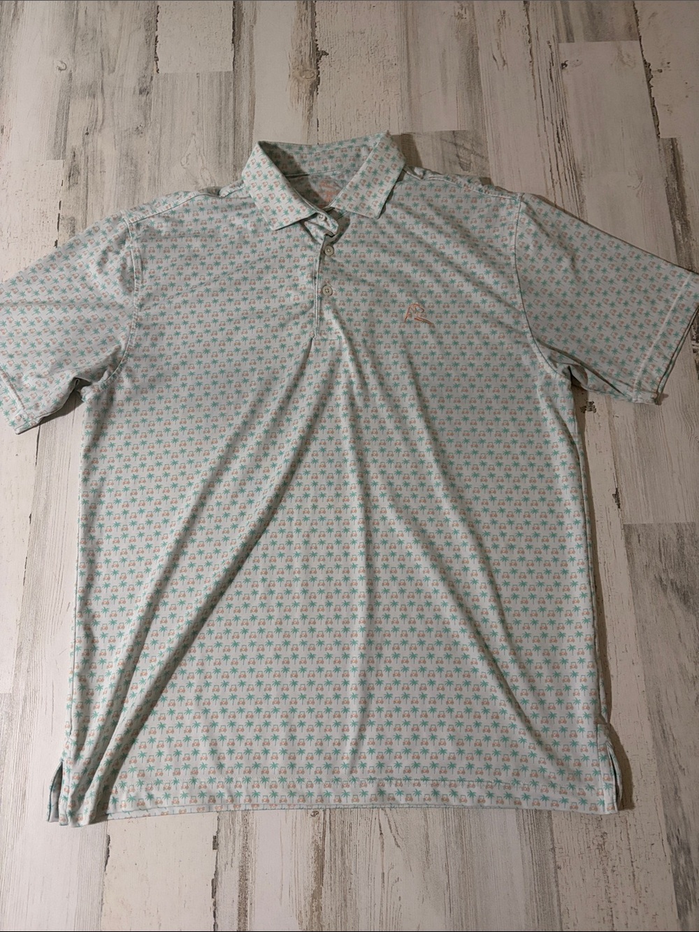 Rhoback Men’s Golf Cart and Palm Trees Polo Size Medium